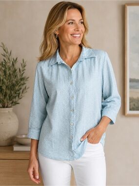 L.L. Bean Seersucker Button Front Shirt